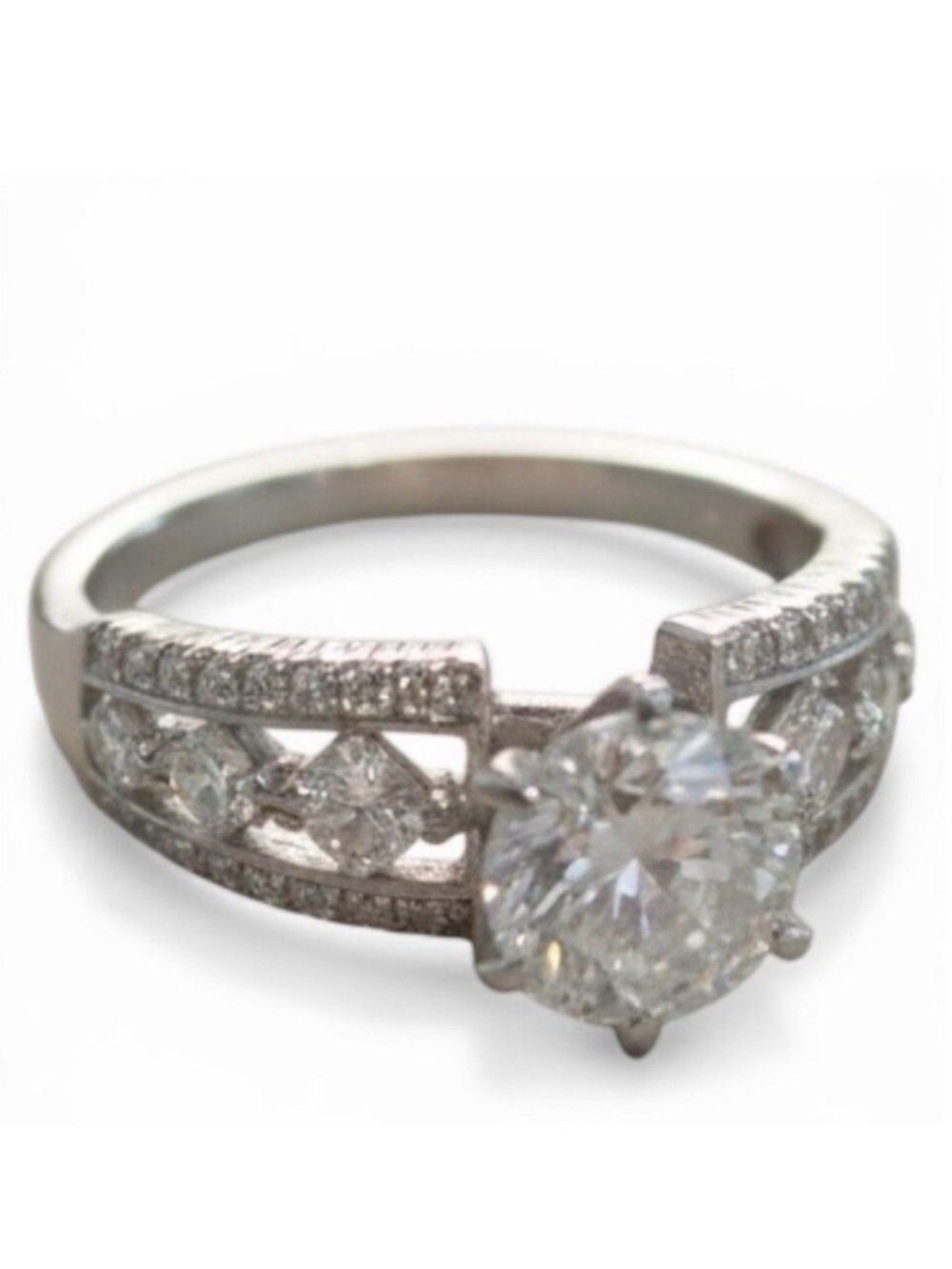 Sterling Silver CZ Engagement Ring Round Cut Diamonique Bridal Size 9